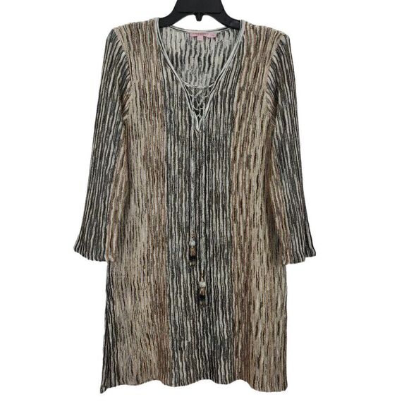 Calypso St. Barth Striped Gray and Cream Dress - Picture 2 of 11